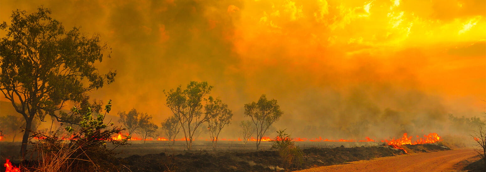 Australian Warning System bush fire in Kimberley, Australia.